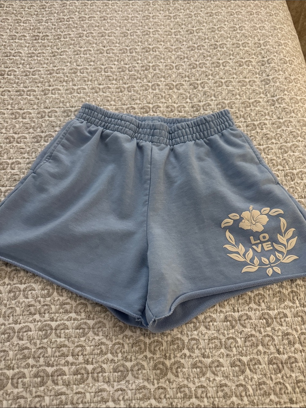 H&M Light Blue Women's Athletic Lounge Shorts with LOVE Floral Graphic